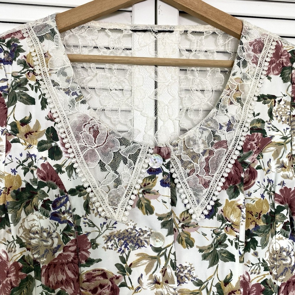 Vtg 80s Midi Dress Small Floral Cottagecore Prairie Lace Feminine Romantic Chic - Picture 3 of 5